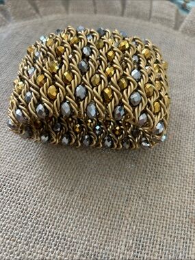 Gold and Silver Beaded Chain Cuff Bracelet